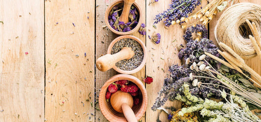 herbs in mortars with pestles