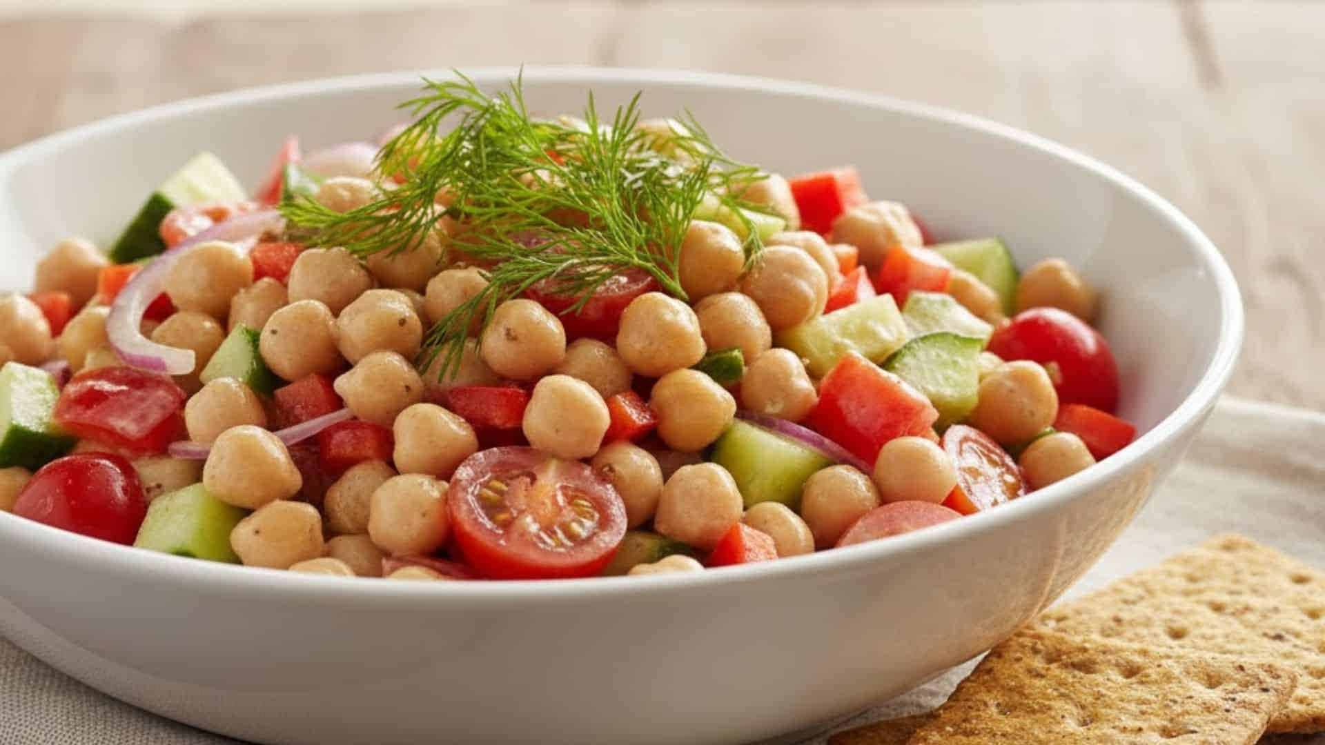 high protein chickpea salad with tahini