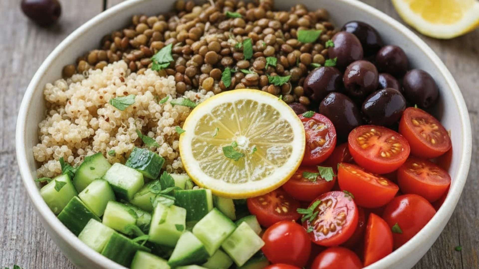 lentil and quinoa power bowl