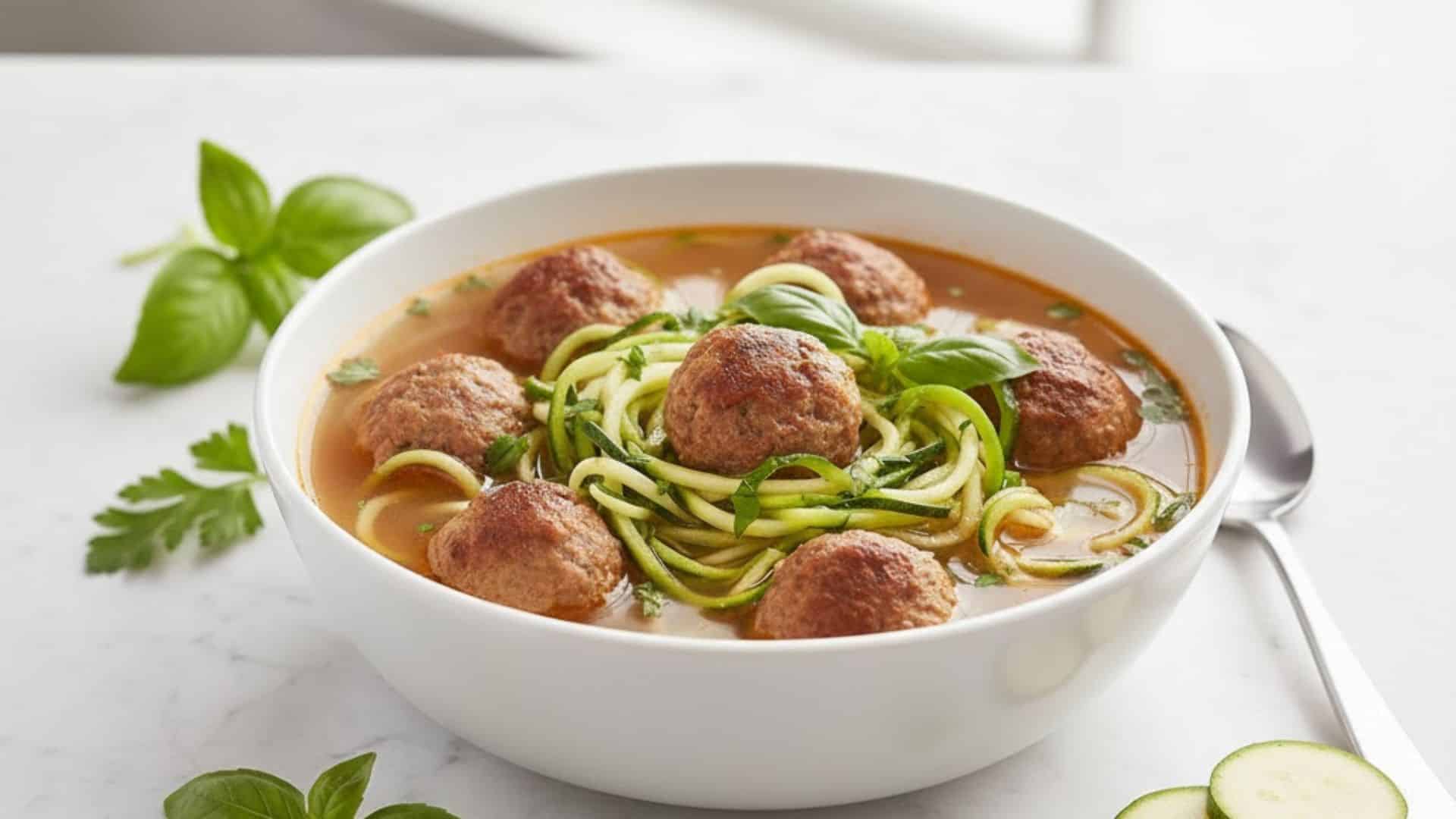 turkey meatball zoodle soup