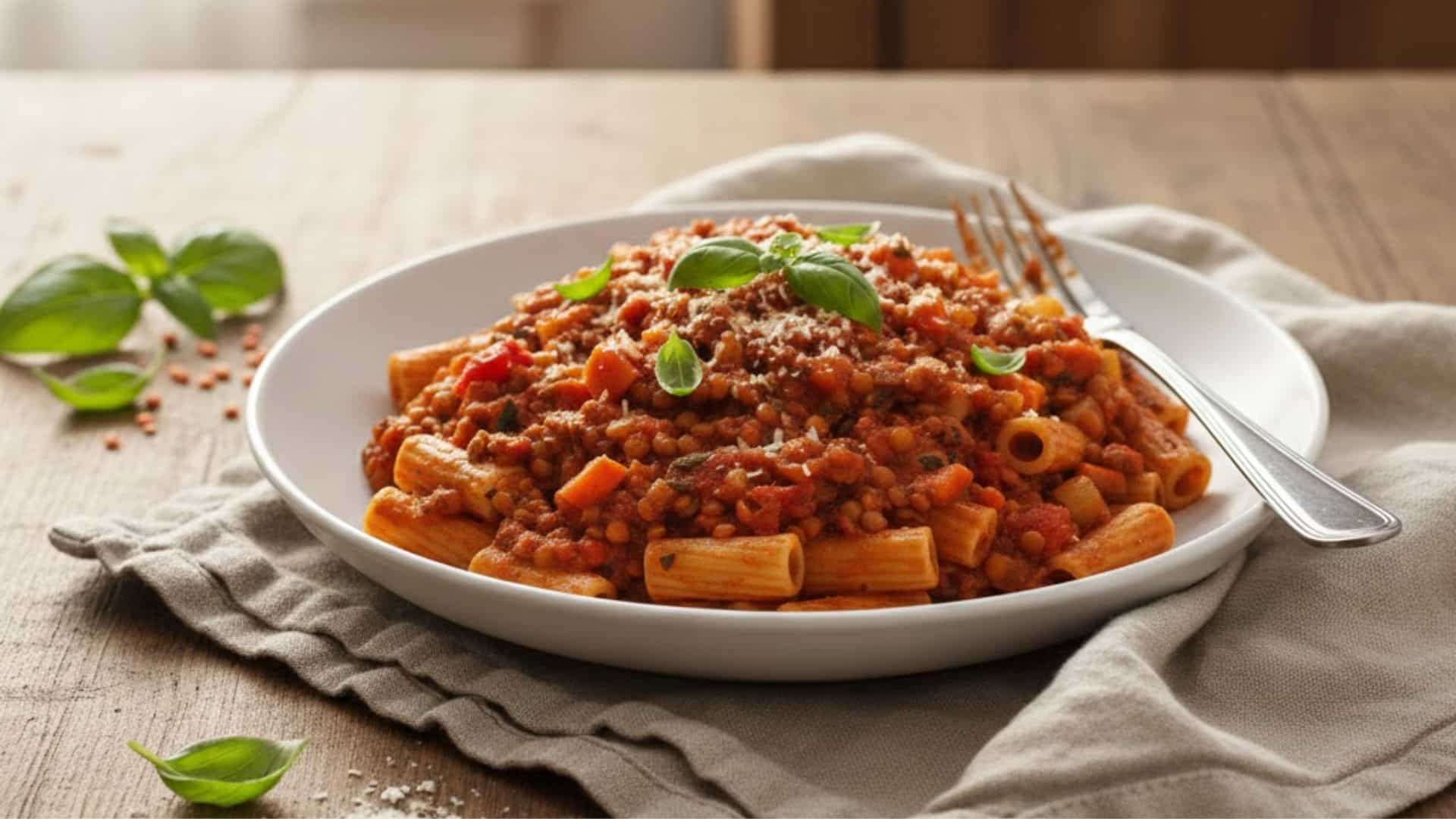 vegan bolognese with red lentils