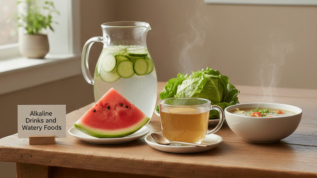 alkaline drinks and watery foods
