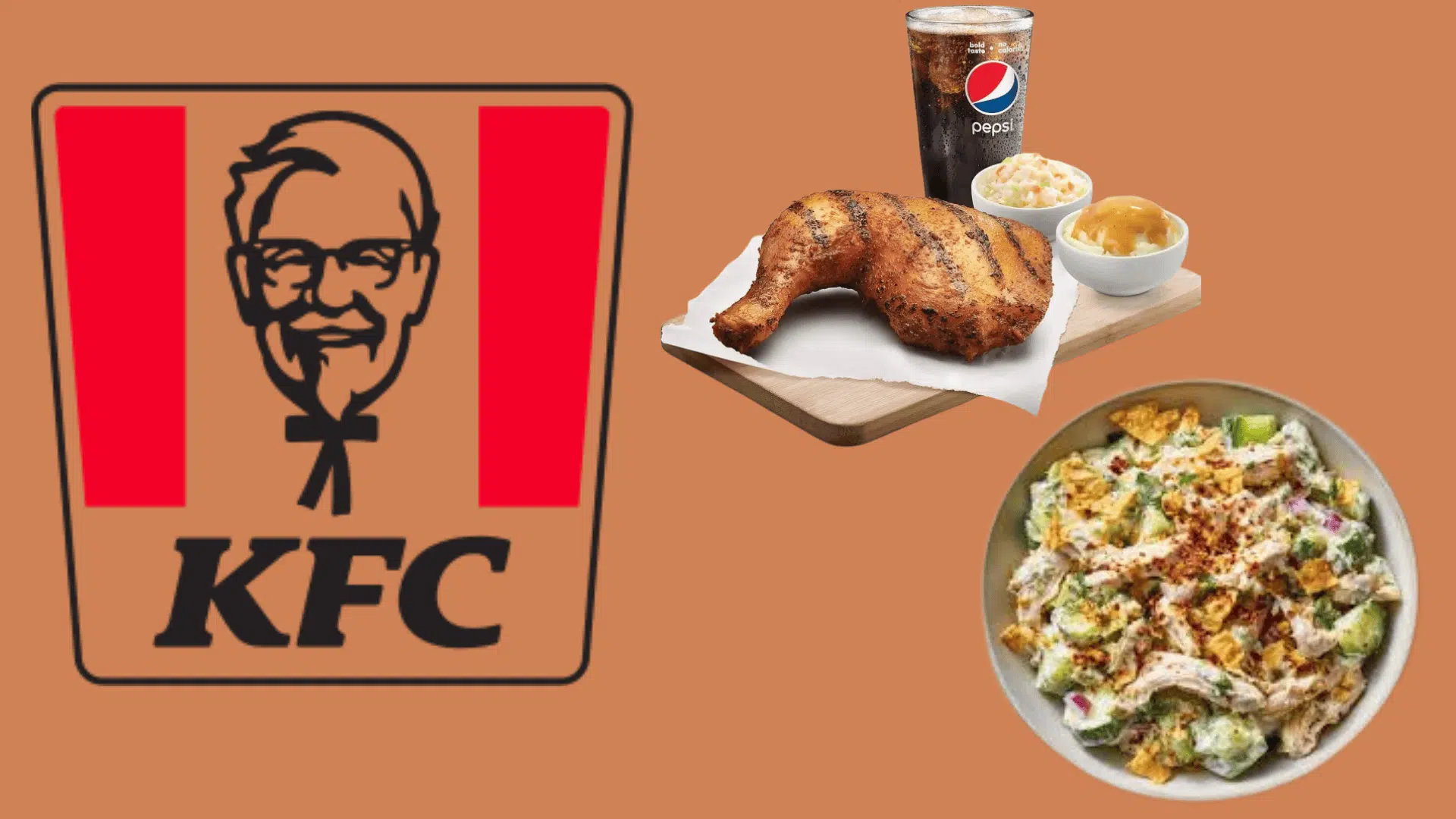 kfc logo centered with kentucky grilled chicken thigh and green beans on each side