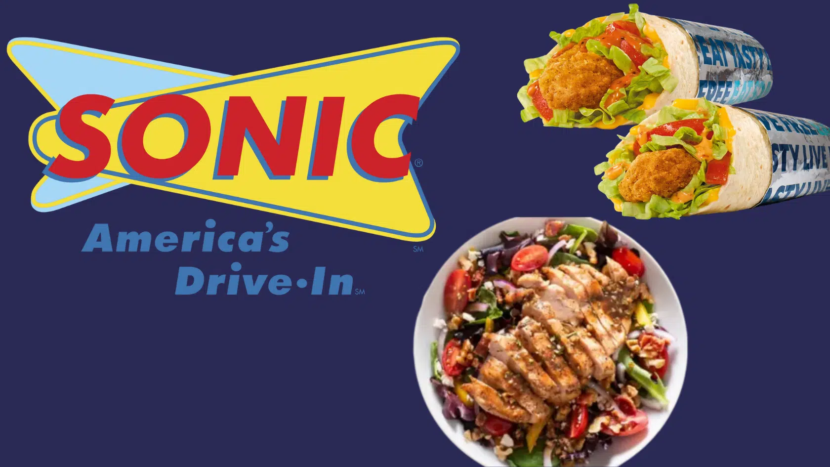 sonic logo centered with grilled chicken wrap and small chili on each side