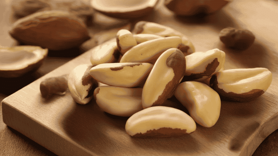 brazil nuts kernels on wooden board potassium rich nuts healthy snack ingredient for balanced diet and nutrition