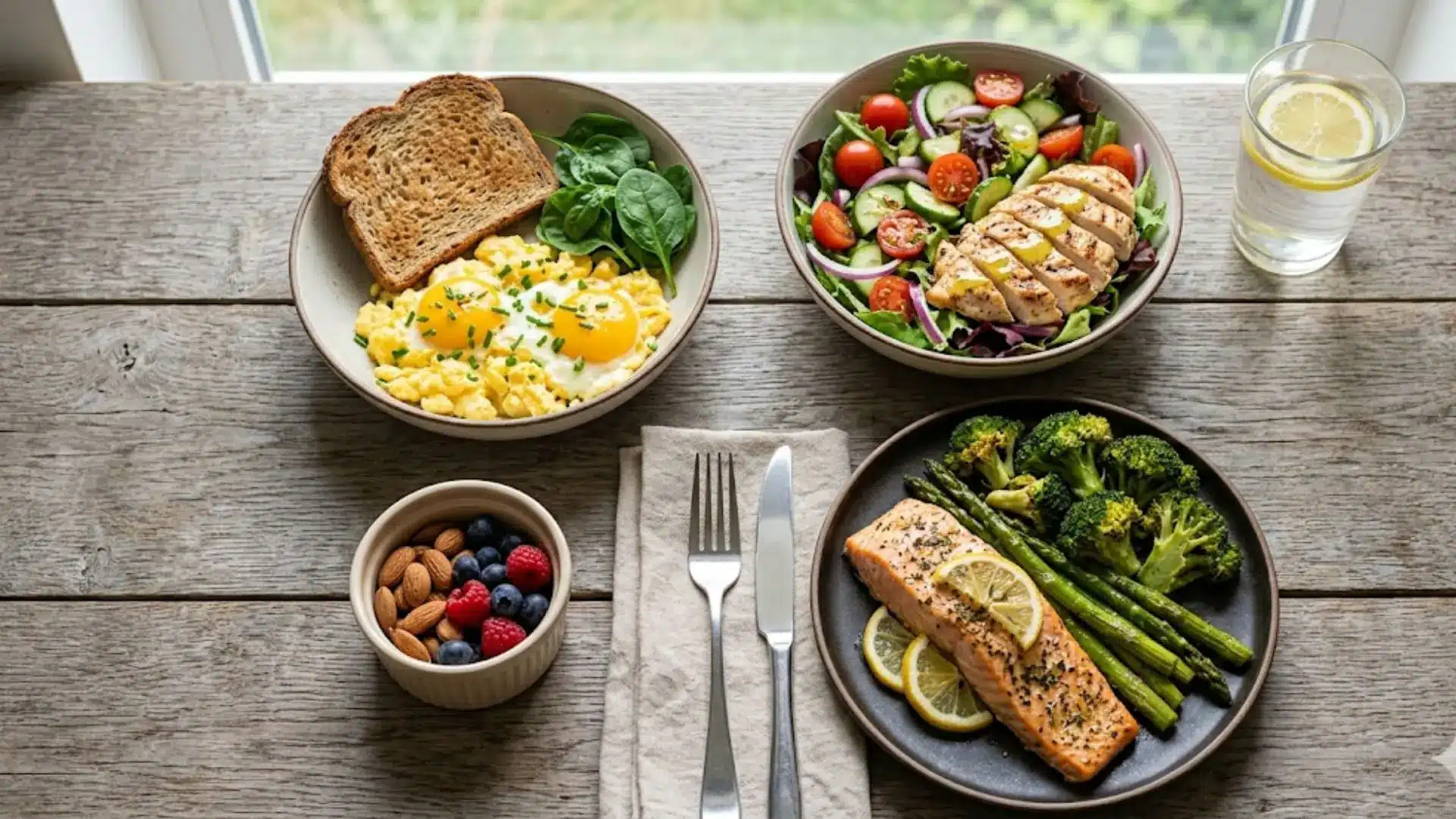 calorie daily meal plan the meals shown from top-left, moving clockwise