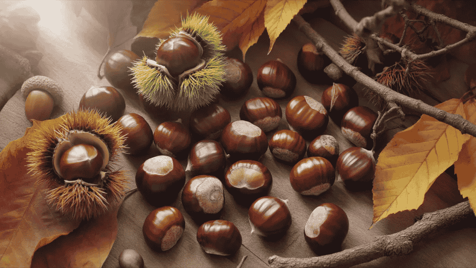 chestnuts with shells and burr on wooden surface potassium rich nuts healthy snack ingredient for balanced diet and nutrition