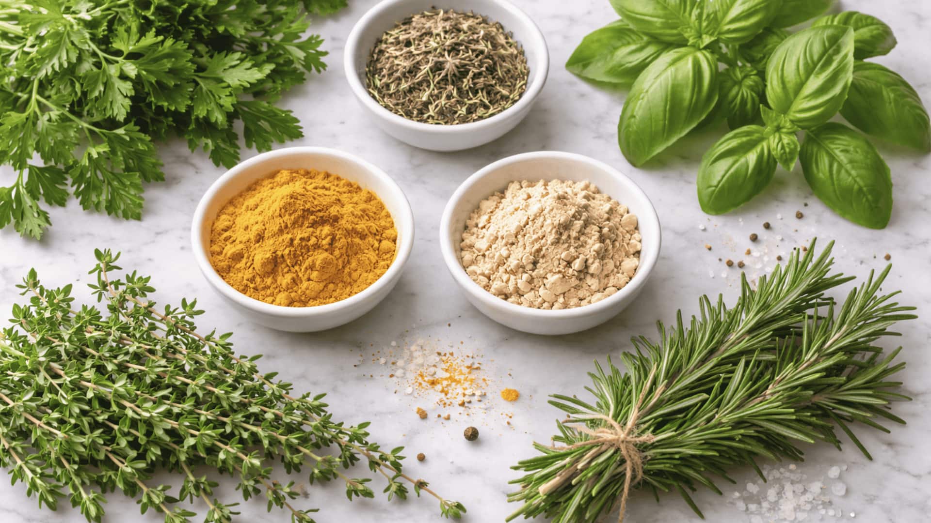 fresh parsley, thyme, basil, rosemary, ginger, and turmeric for low histamine cooking and flavor