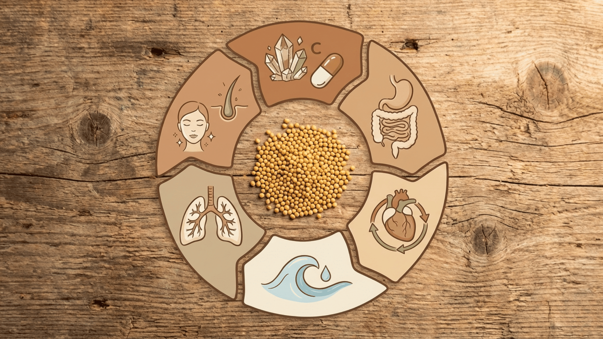 natural health cycle with organs, elements, and seeds at the center