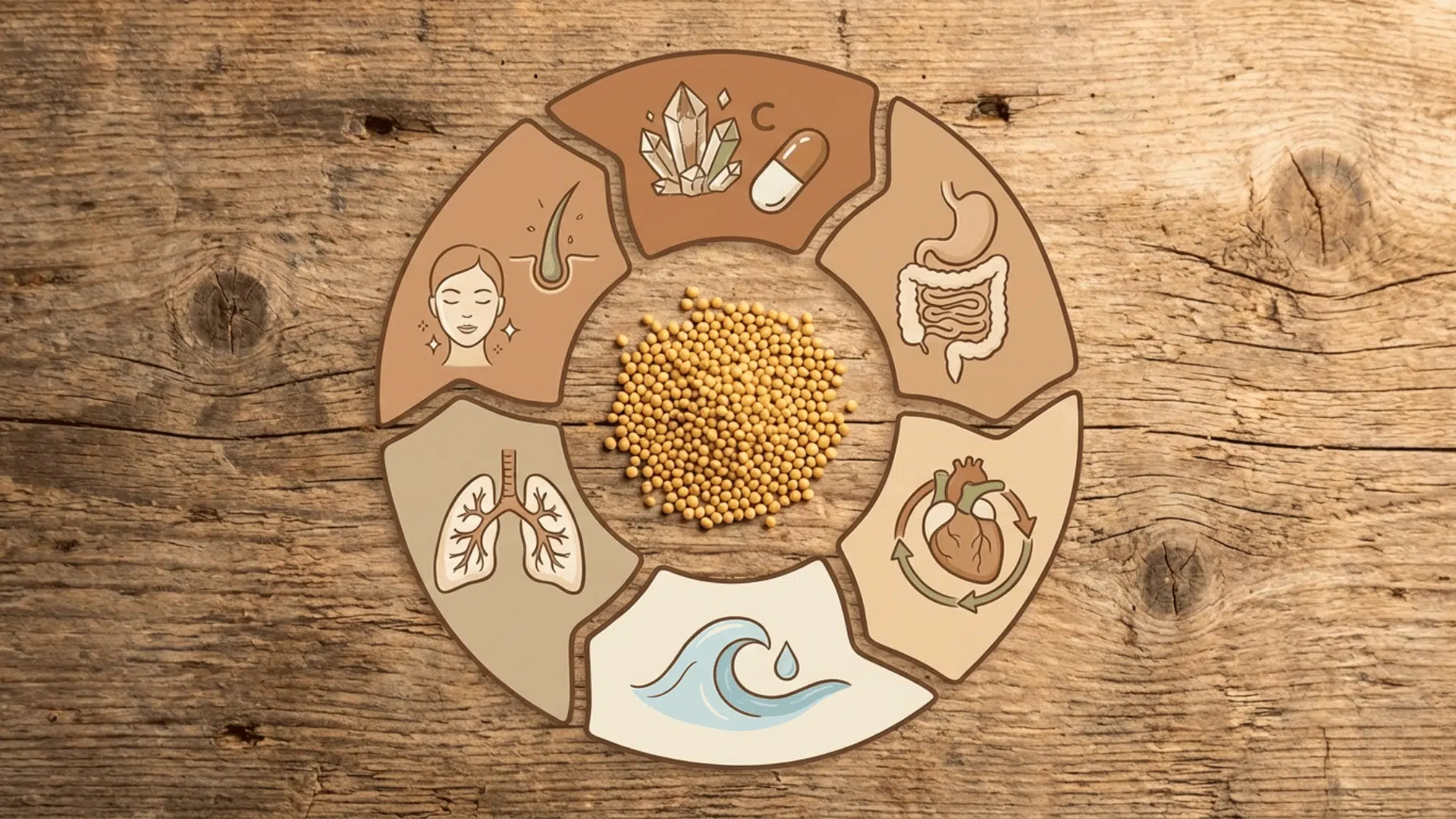 natural health cycle with organs, elements, and seeds at the center