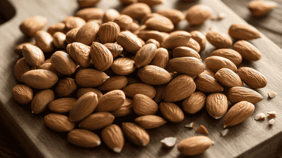 raw almonds on wooden board natural potassium rich nuts healthy snack ingredient for balanced diet and nutrition