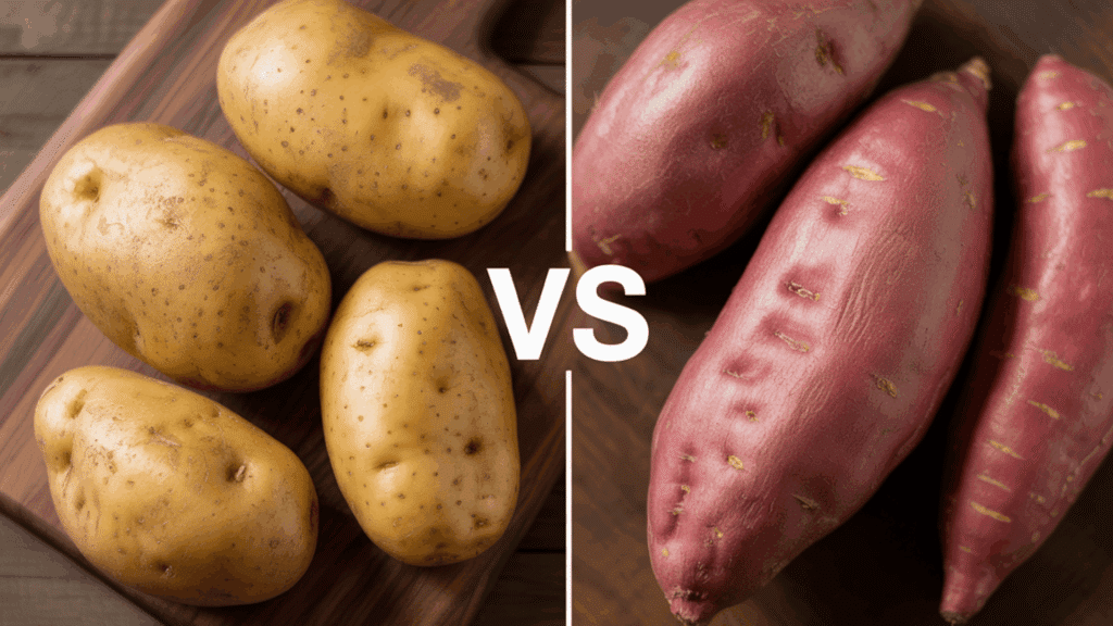 a split image composition showing two different root vegetables side by side With the vs sign on it