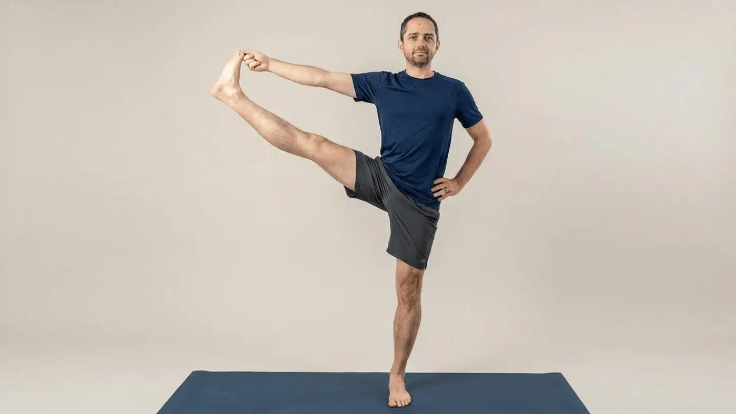 extended hand to big toe pose utthita hasta padangusthasana balancing on one leg with the other extended forward