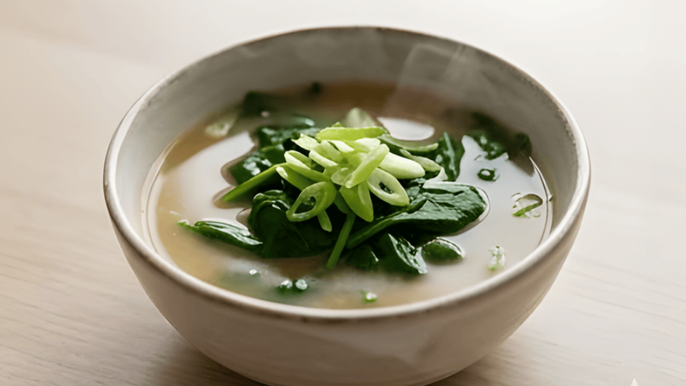miso cod soup with spinach and green onion served warm in bowl