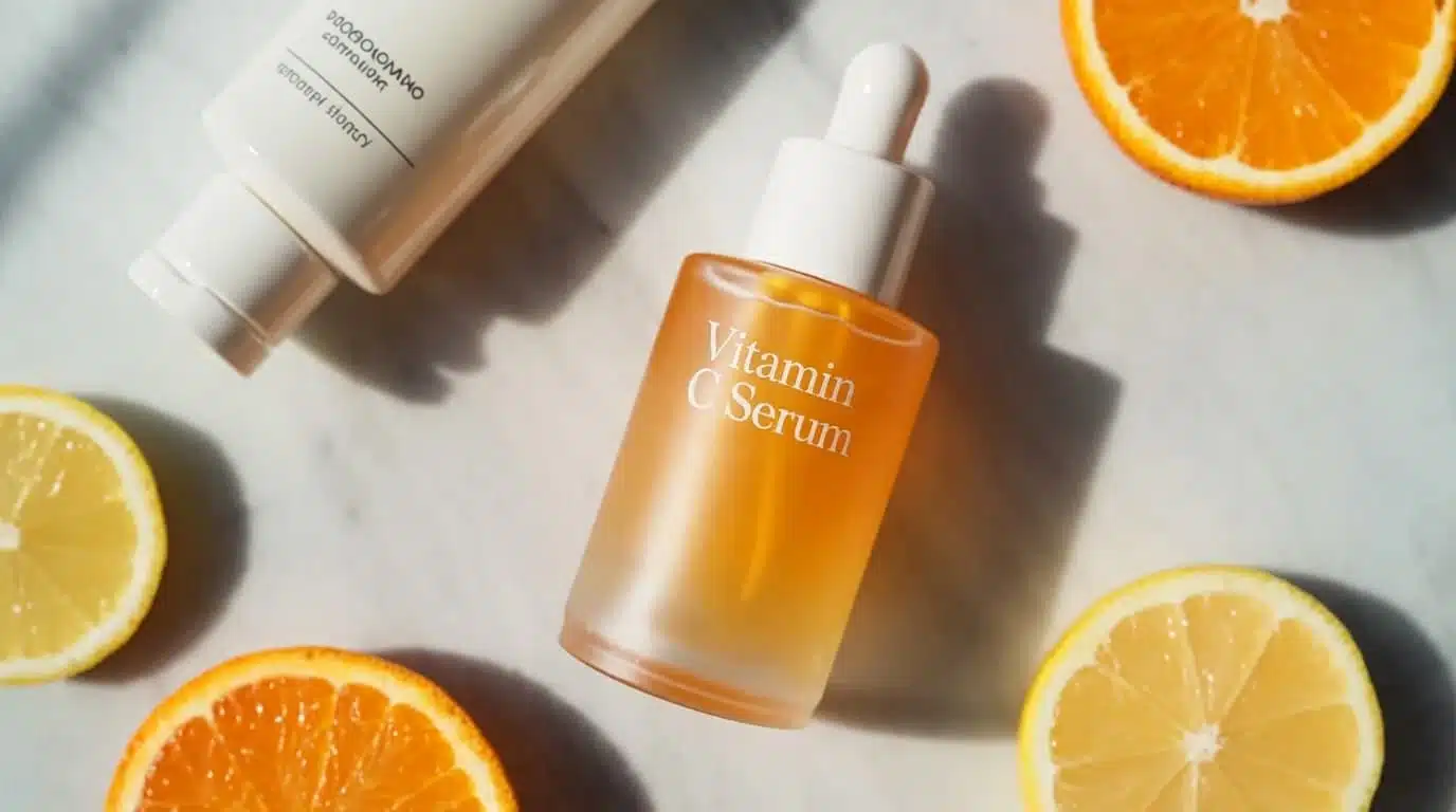 vitamin c serum being applied to the face for brightening dark spots