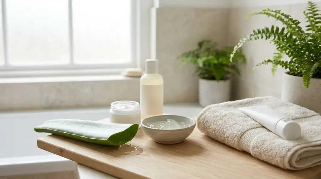 aloe vera gel with gentle face care products for dryness mild redness sun comfort and safe skin use on face