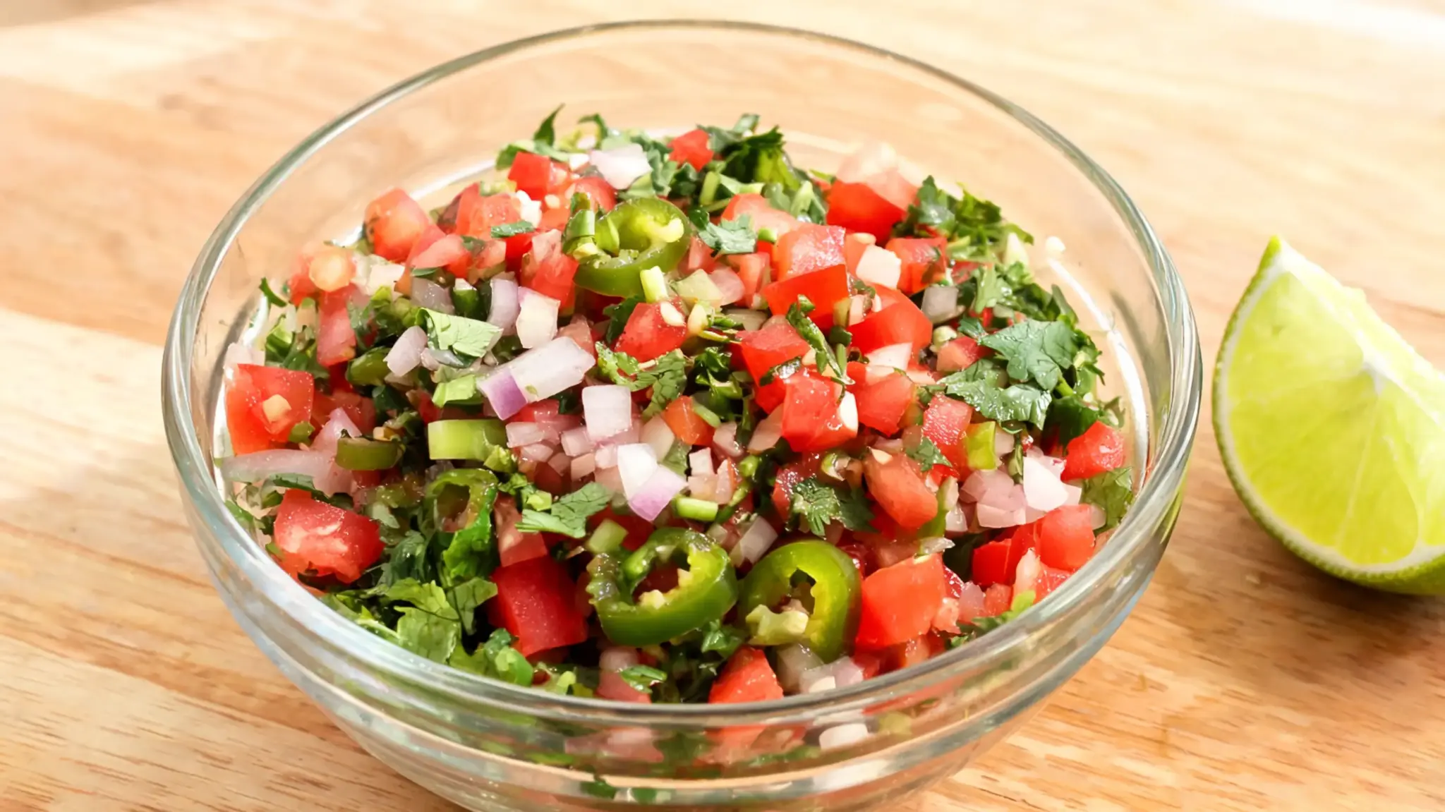 fresh pico de gallo with tomatoes, onions, cilantro, and jalapeños for a zesty topping