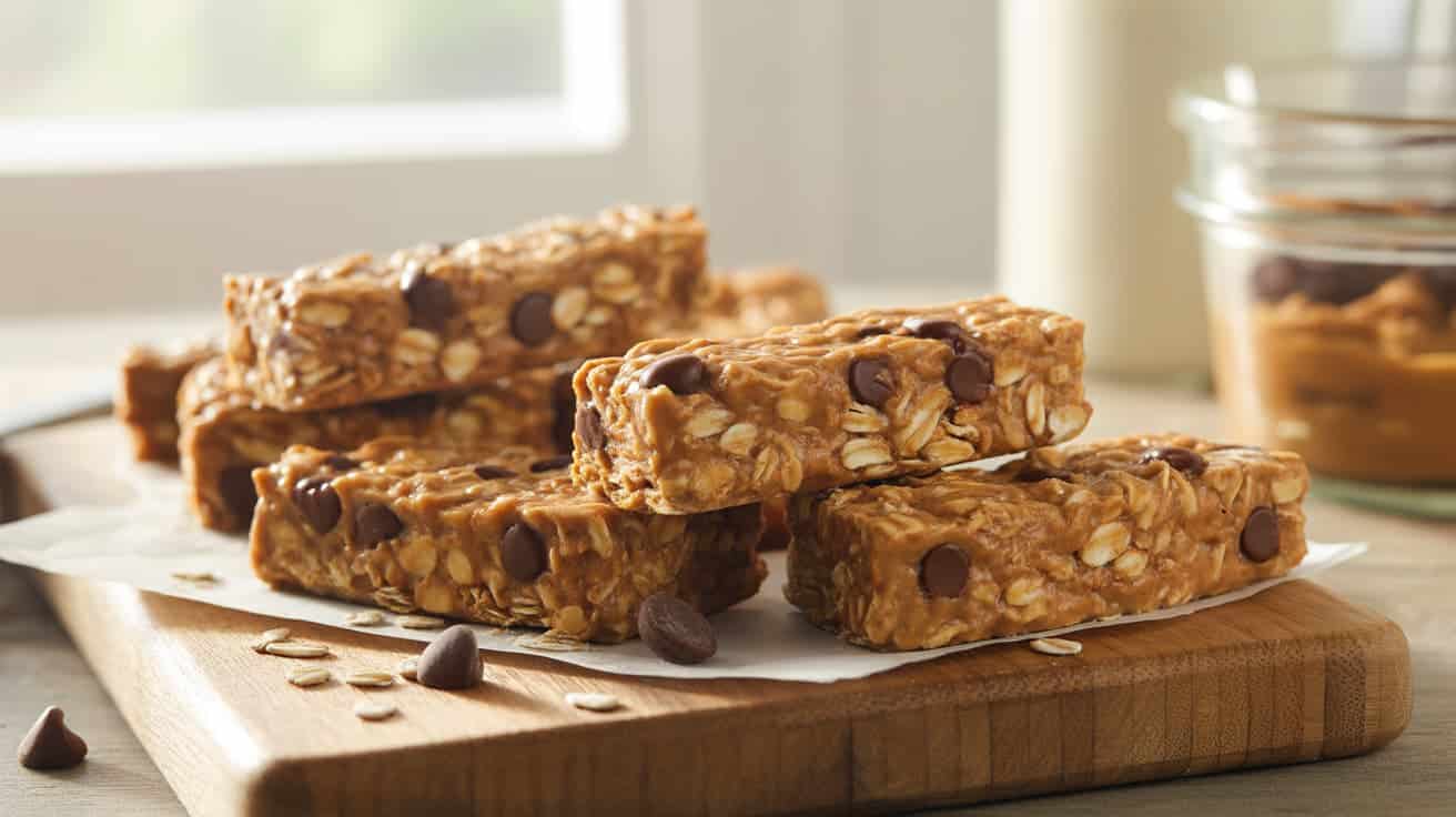 homemade protein granola bars cut into squares on parchment paper