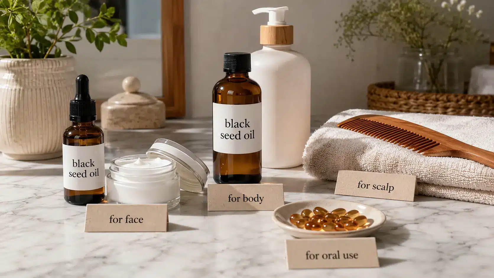 patch test for black seed oil with supplement capsules nearby