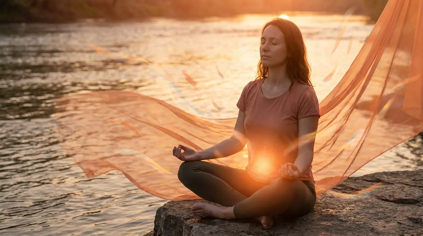 sacral chakra energy glowing orange near water symbolizing emotions creativity flow and emotional balance