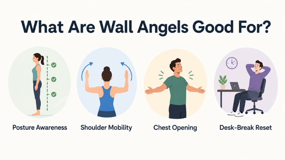 wall angels benefits for posture awareness shoulder mobility chest opening and desk break reset