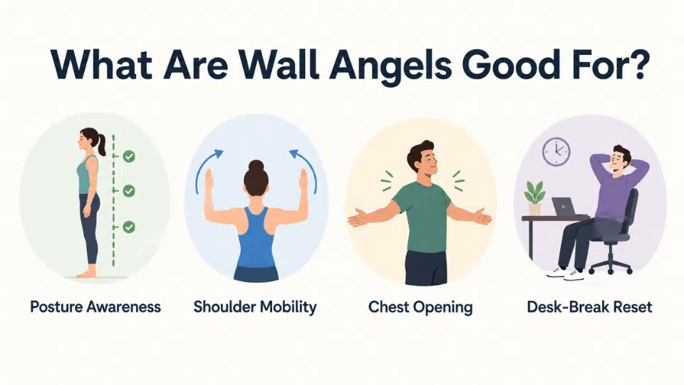 wall angels benefits for posture awareness shoulder mobility chest opening and desk break reset