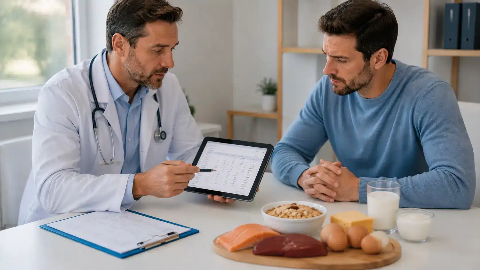 a doctor discussing blood test results with a patient