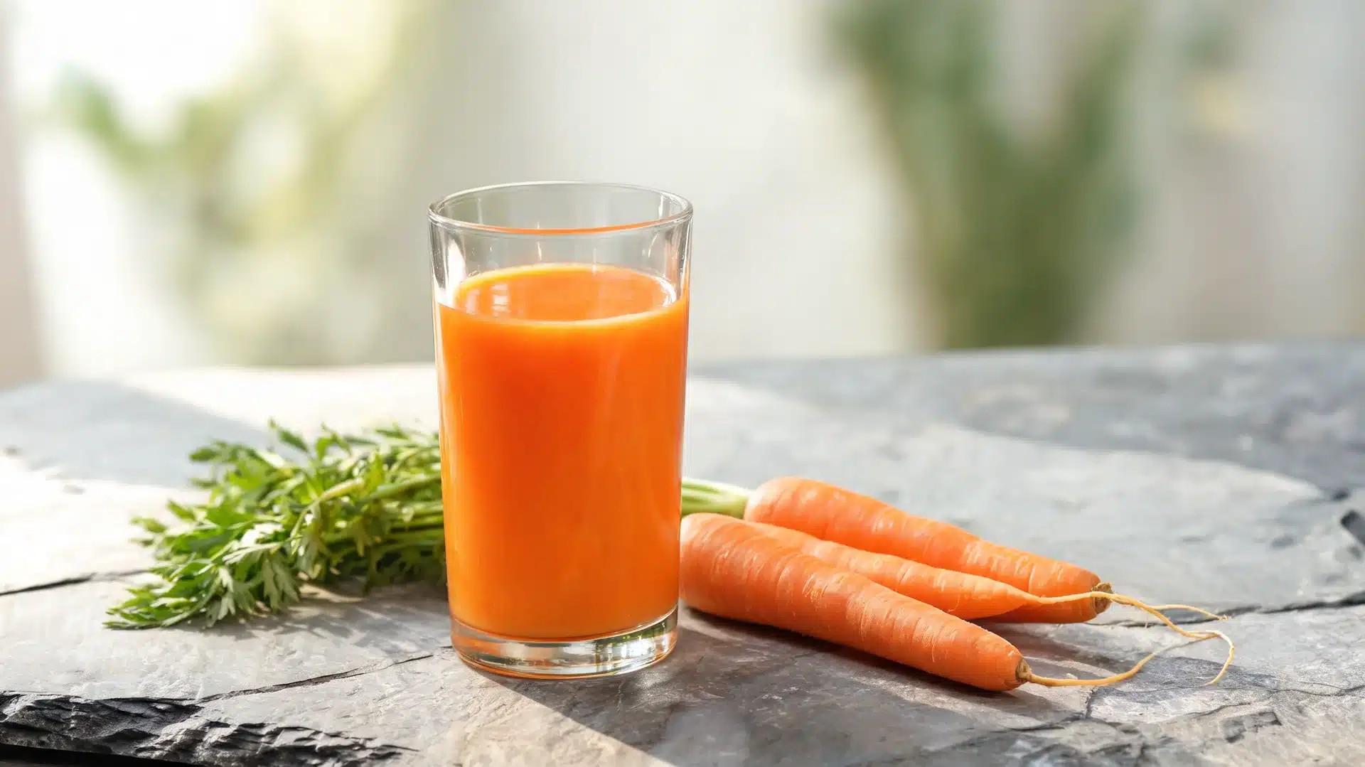carrot-kidney-detox-juice-in-a-clear-glass-with-fresh-carrots-on-a-stone-surface