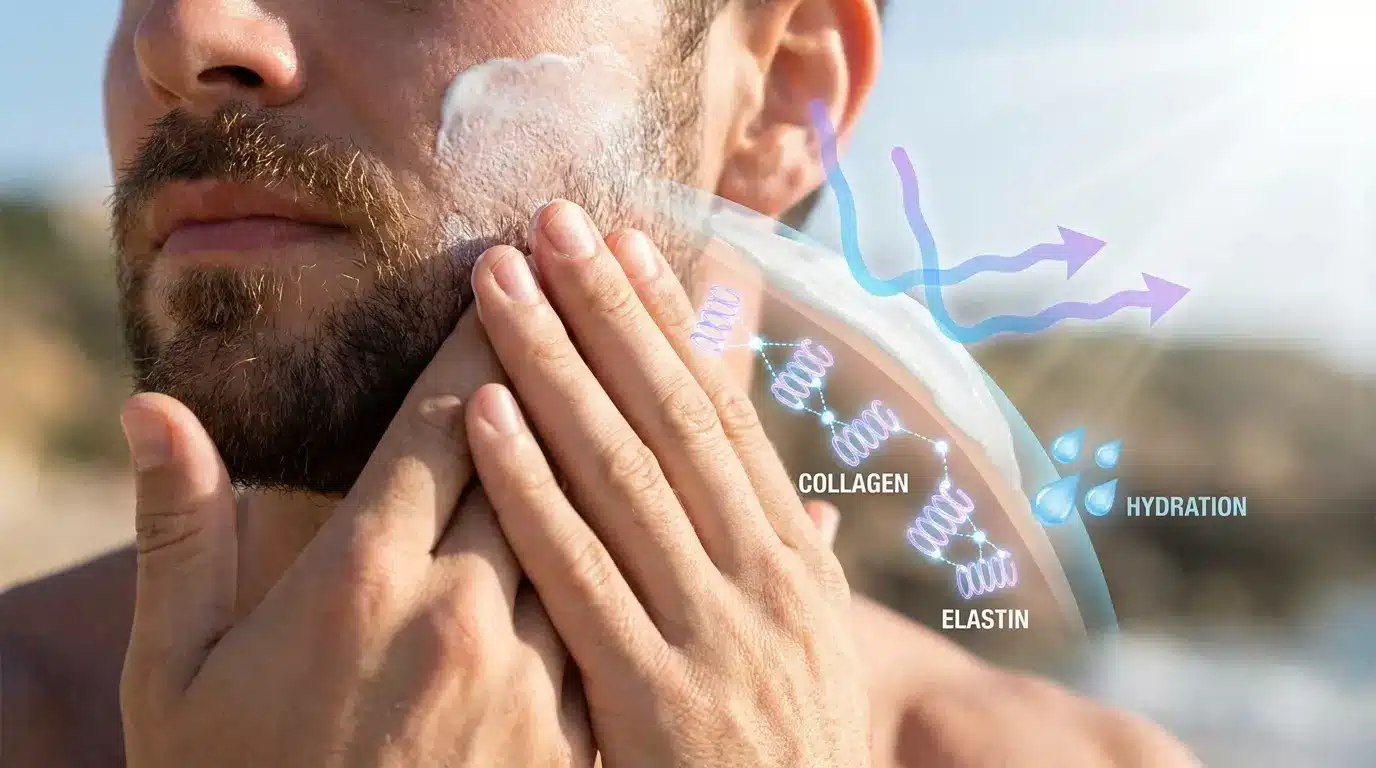 hands applying sunscreen showing how does drinking water helps your skin and protects from uv damage