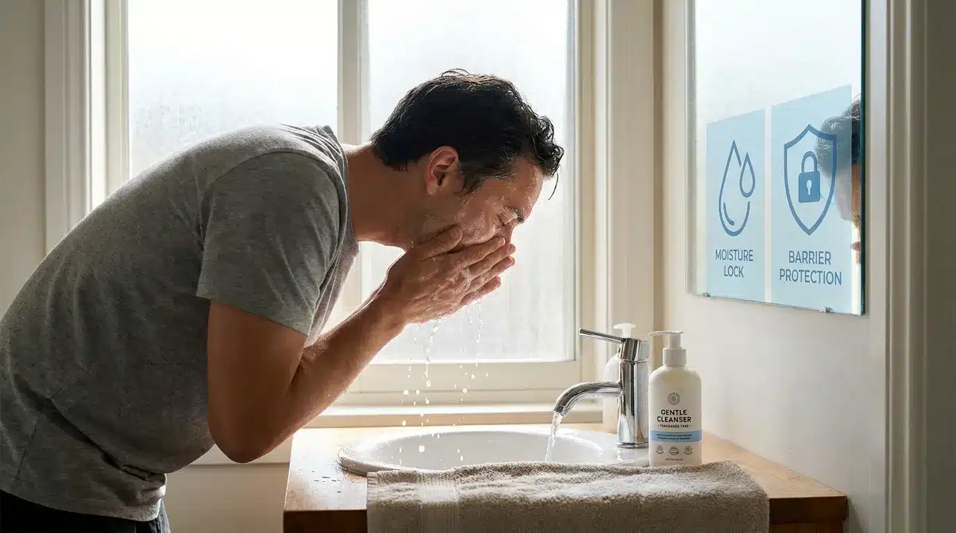 person washing face gently showing how does drinking water helps your skin with proper cleansing habits