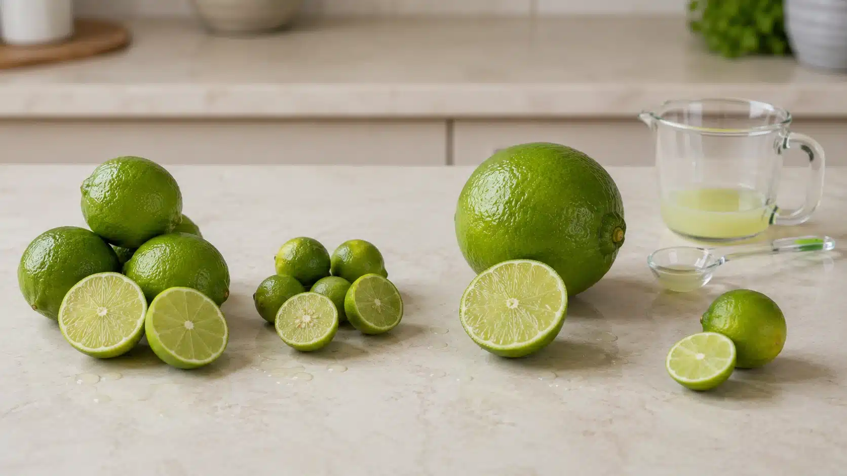 how much juice in one lime shown with persian key and small limes for recipe planning