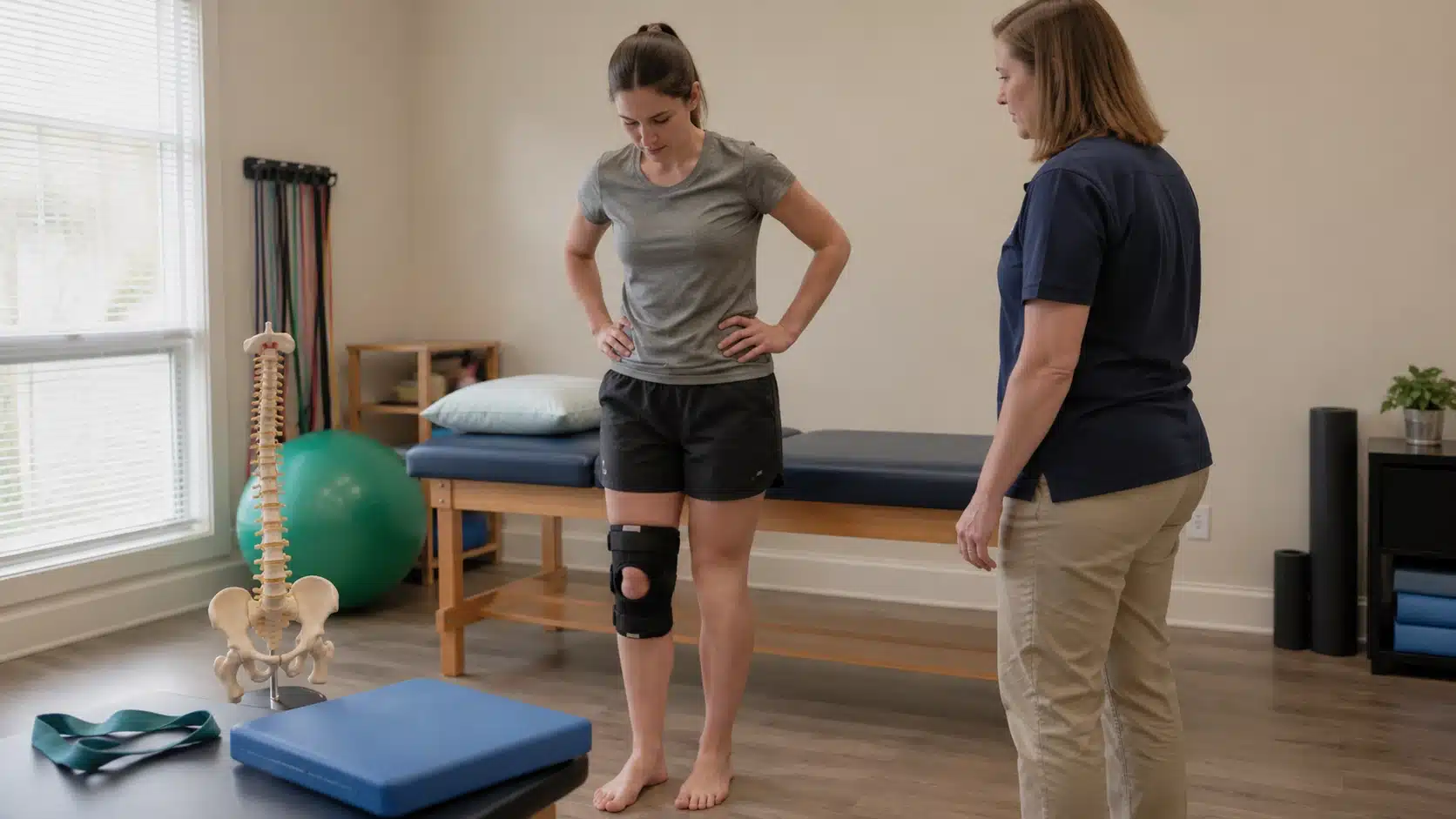 patient being assessed in a rehab clinic to choose care for pain injury stiffness or recovery goals