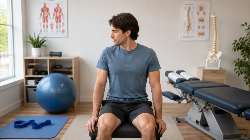 person comparing physical therapy tools and chiropractic care setup for back pain treatment