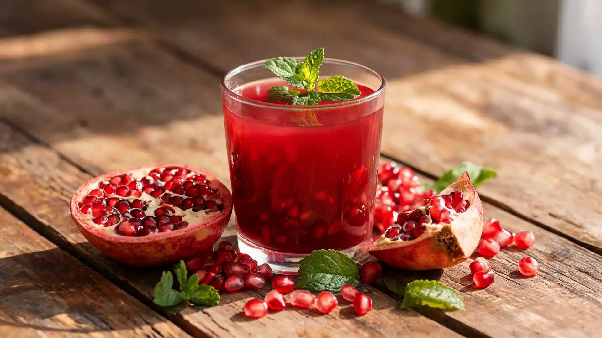 pomegranate-kidney-detox-juice-with-fresh-seeds-mint-and-sliced-fruit-on-a-wooden-table