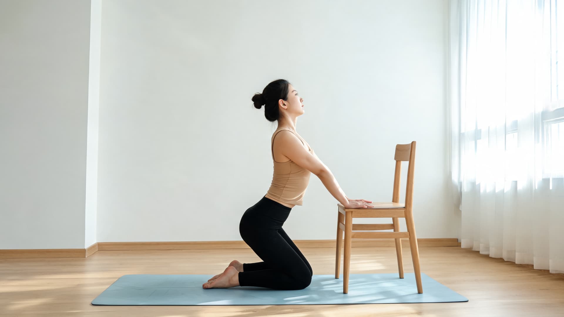 Chair supported camel pose modification for stability