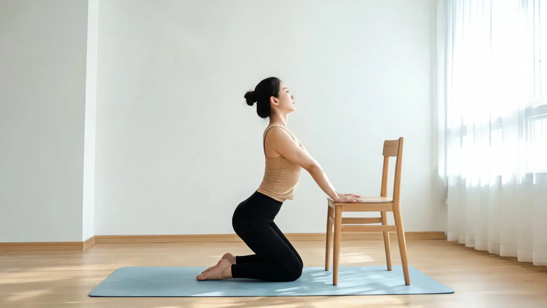 Chair supported camel pose modification for stability