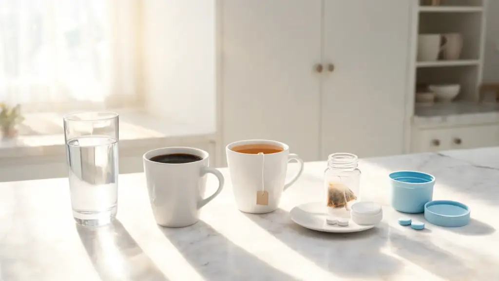 water, black coffee, tea, vitamins, and electrolytes for a fasting guide
