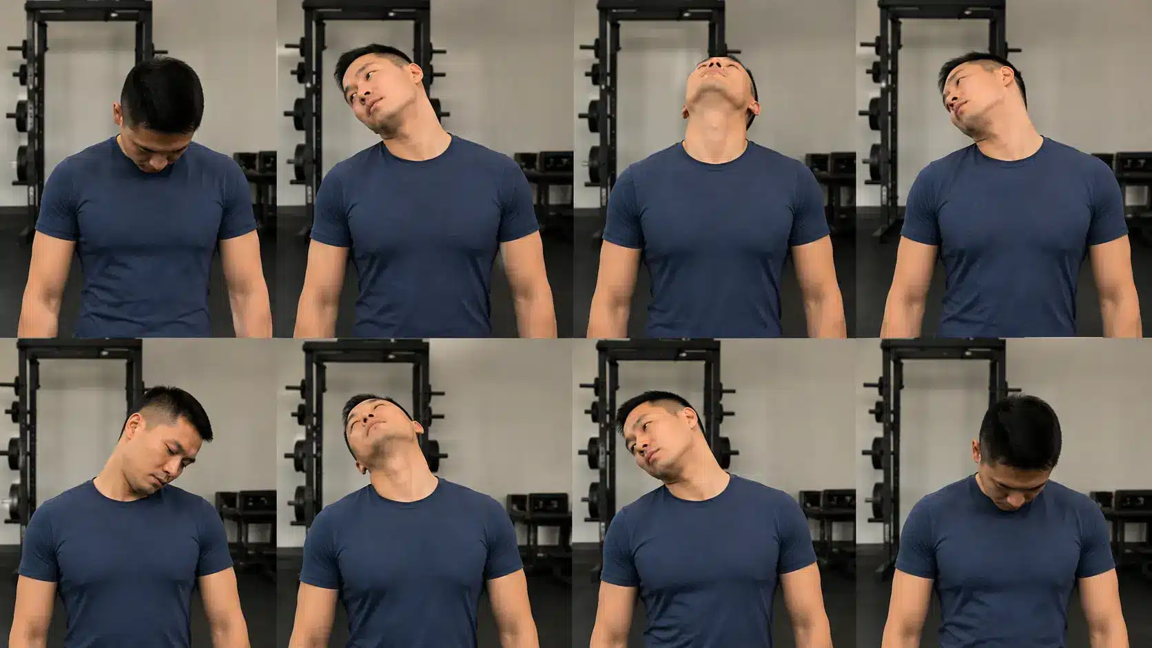 wide neck circle stretch showing end range strain
