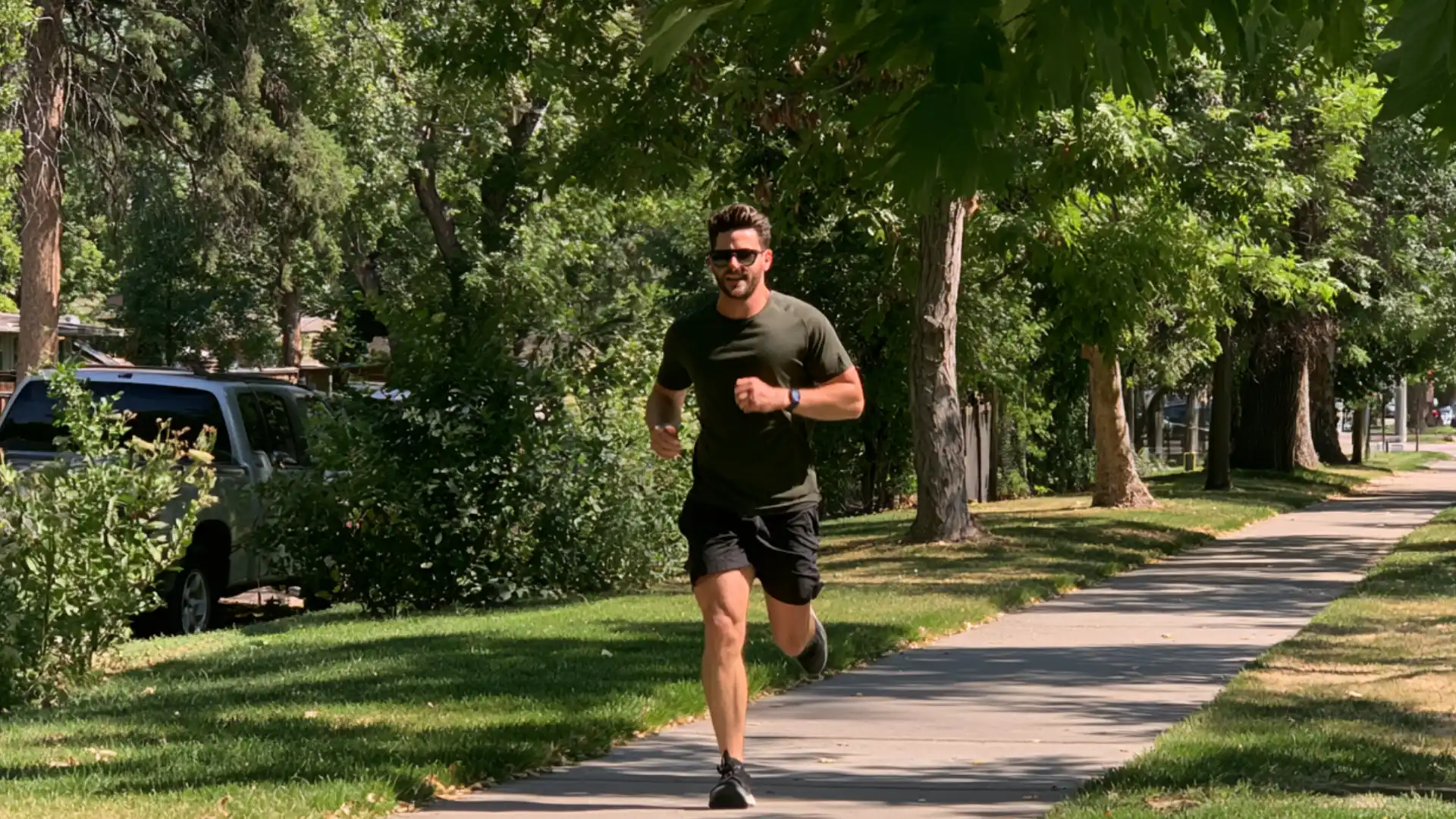 person jogging on a sidewalk as an example of aerobic exercise